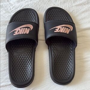 Nike Black and Pink Slide Sandals